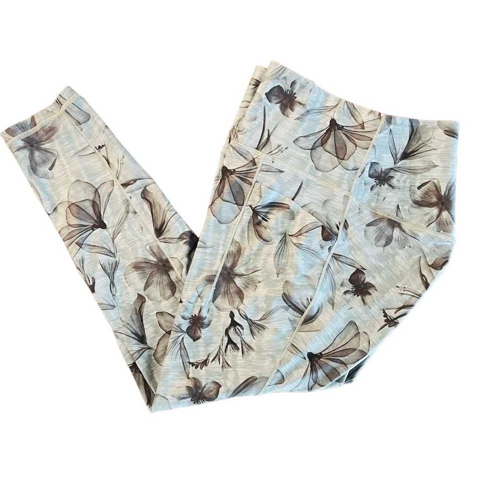 ATHLETA WOMENS HIGH WAIST GRAY FLORAL  23” INSEAM LEGGINGS SIZE MEDIUM